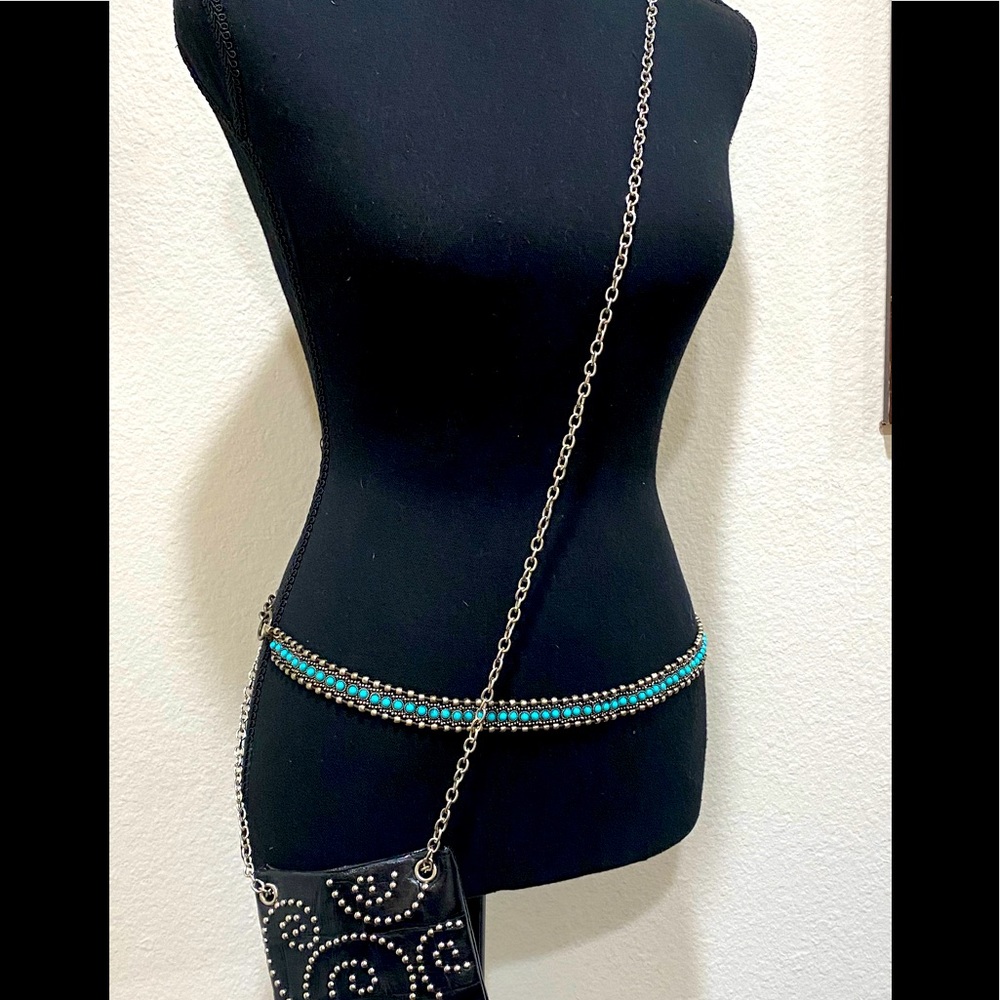 Turquoise~Pewter Low Slung Belt or Necklace, OS